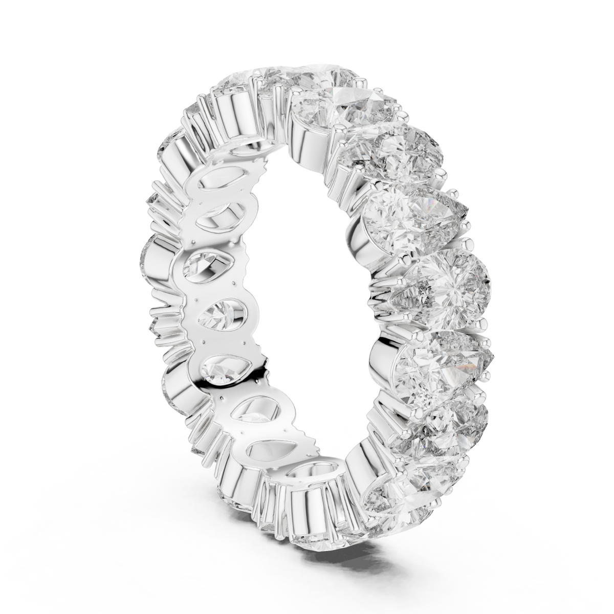Pear shared-prong eternity band white gold side view