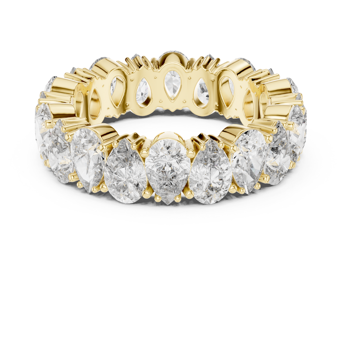 Pear shared-prong eternity band yellow gold detail view