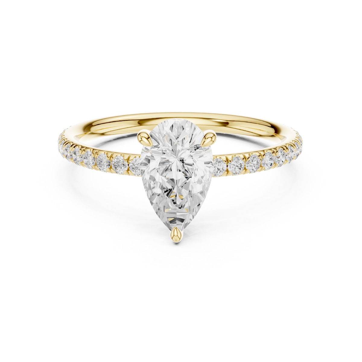  Gold Pear Four-Prong Pave Engagement Ring Side View