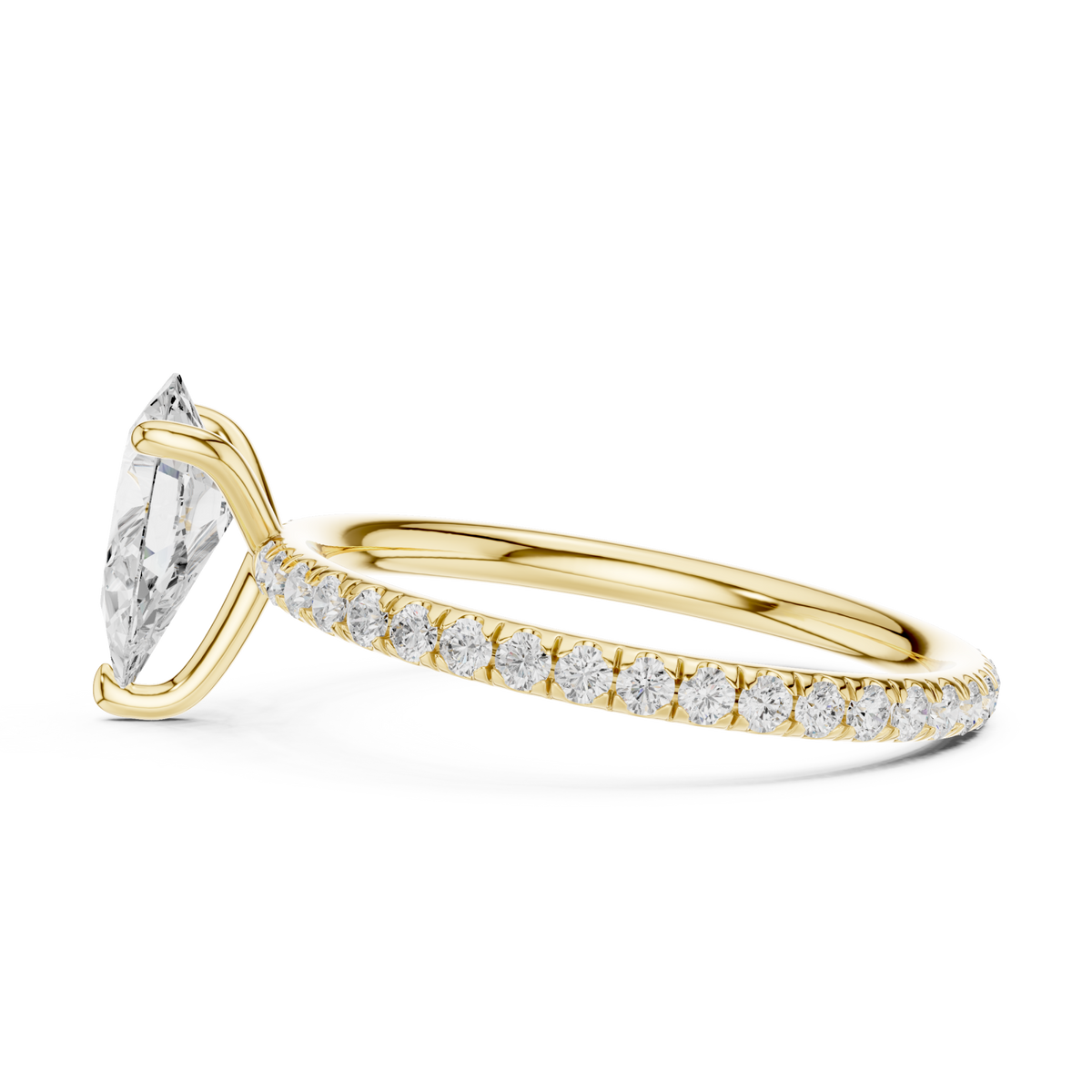  Gold Pear Four-Prong Pave Engagement Ring Left View