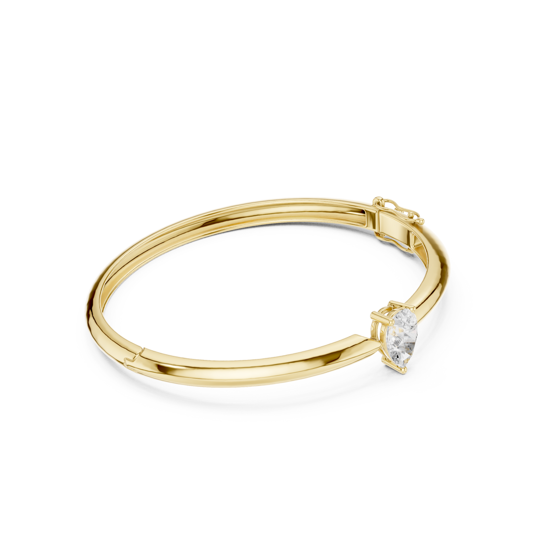 Gold Pear Solitaire Bangle Front View