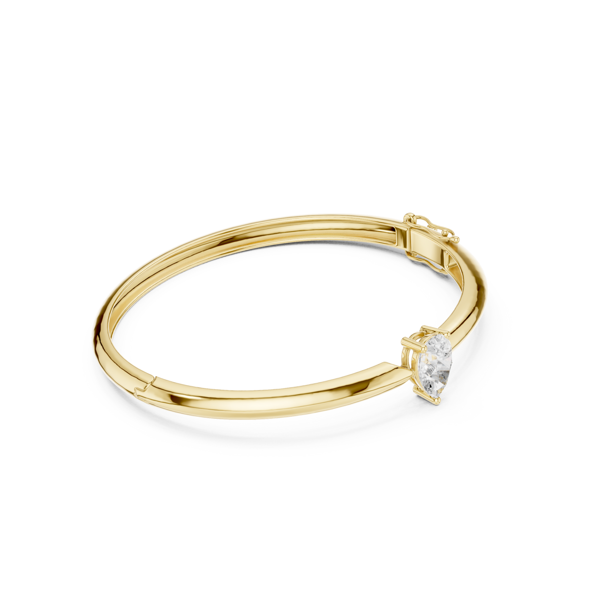 Gold Pear Solitaire Bangle Front View