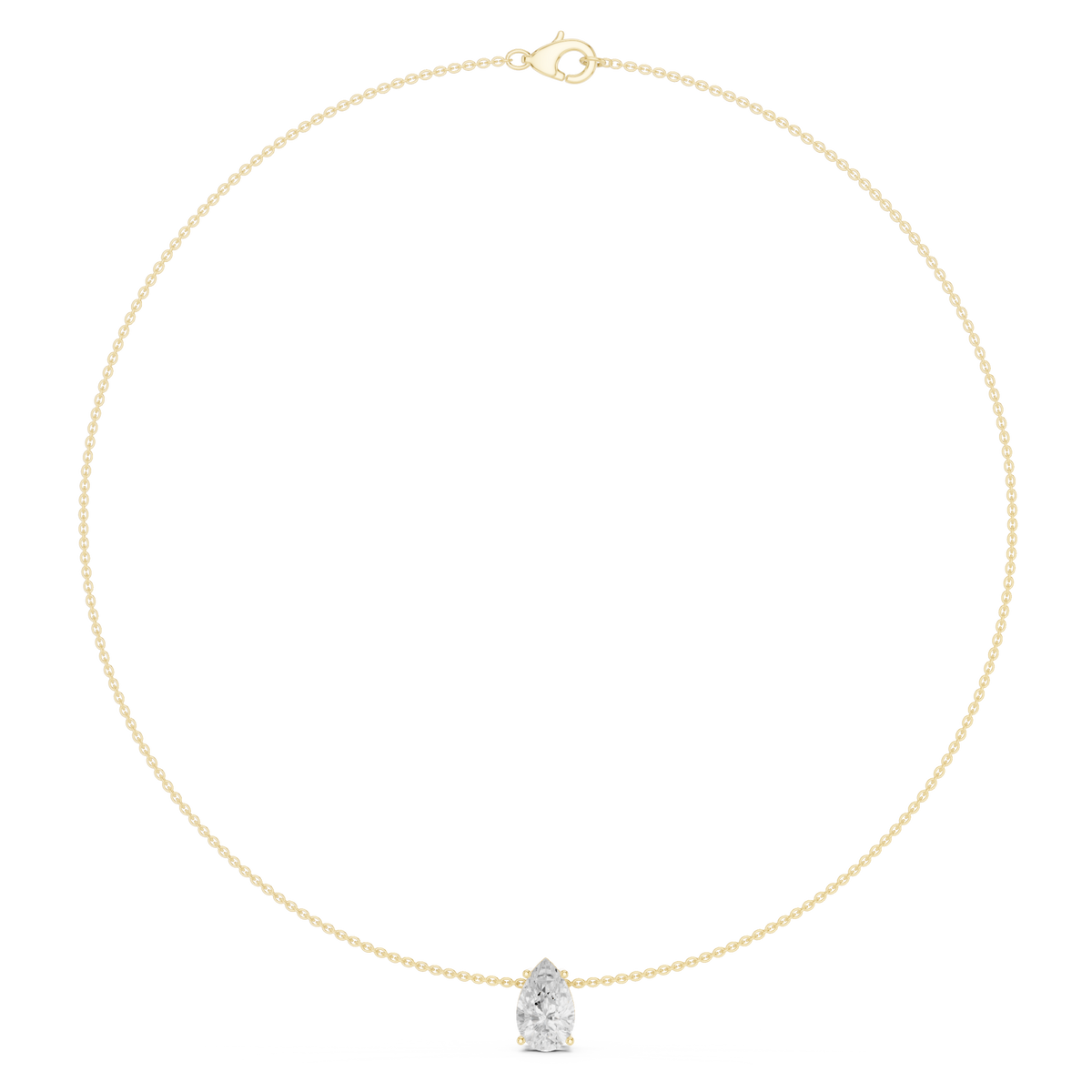 Pear solitaire pendant necklace yellow gold detail view
