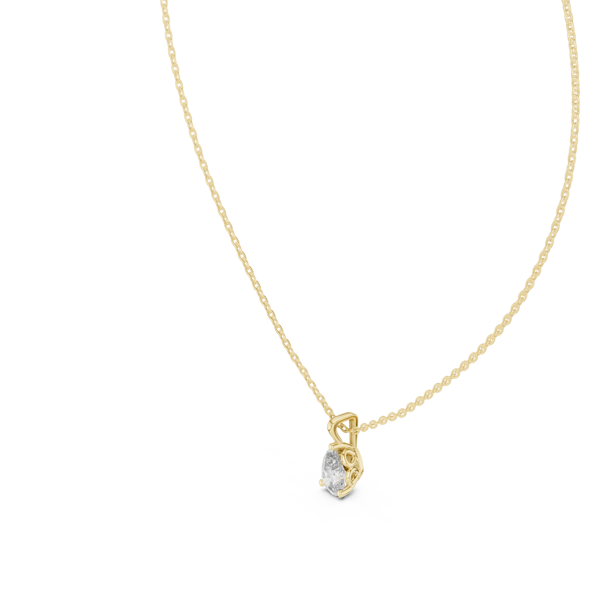 Pear solitaire pendant yellow gold angle view