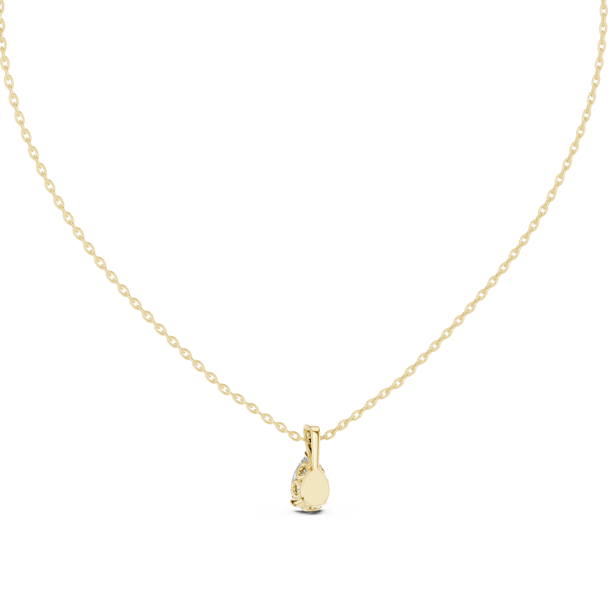 Pear solitaire pendant yellow gold detail view