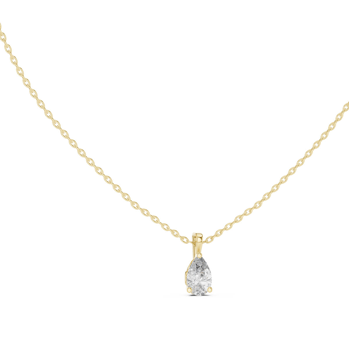 Pear solitaire pendant yellow gold front view
