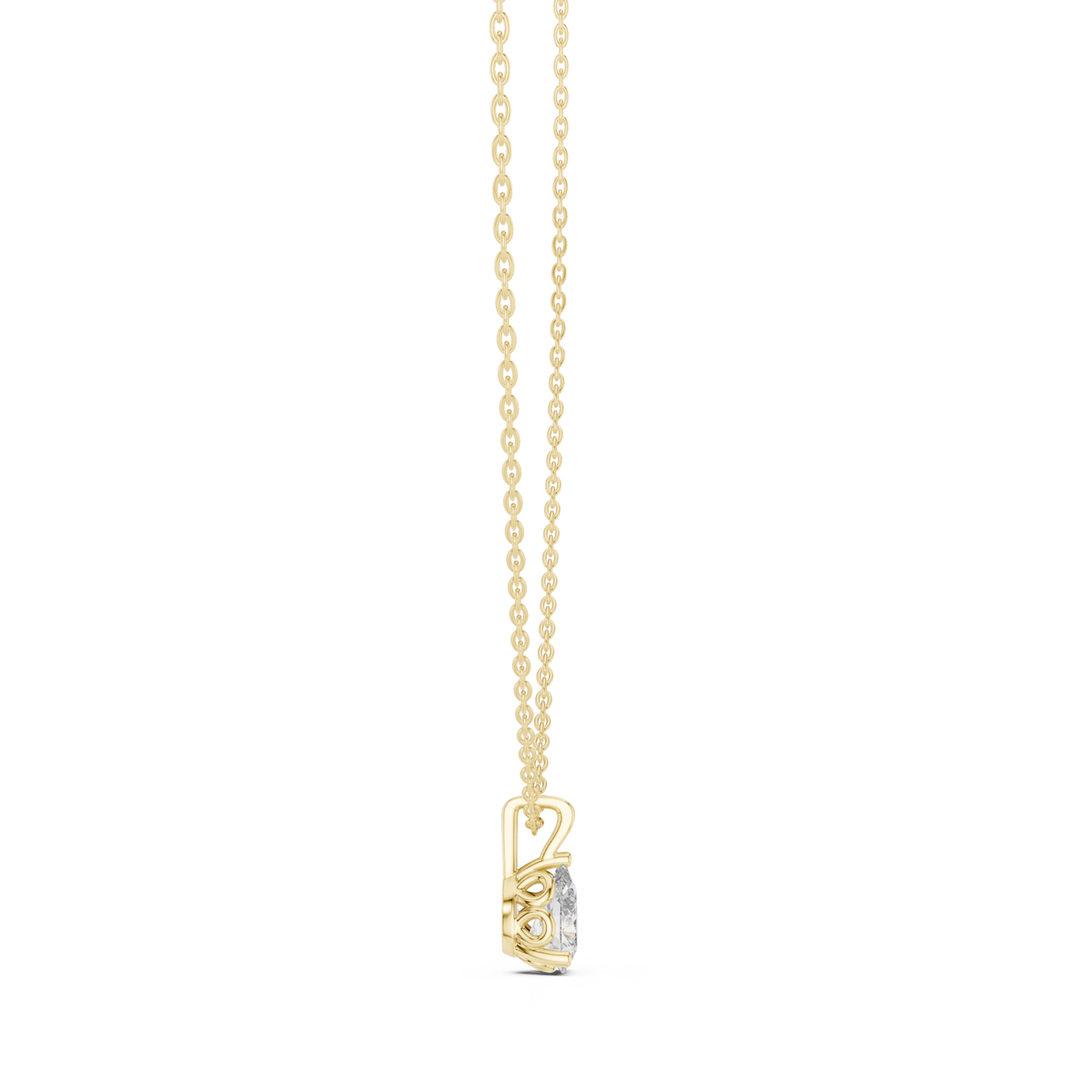 Pear solitaire pendant yellow gold side view