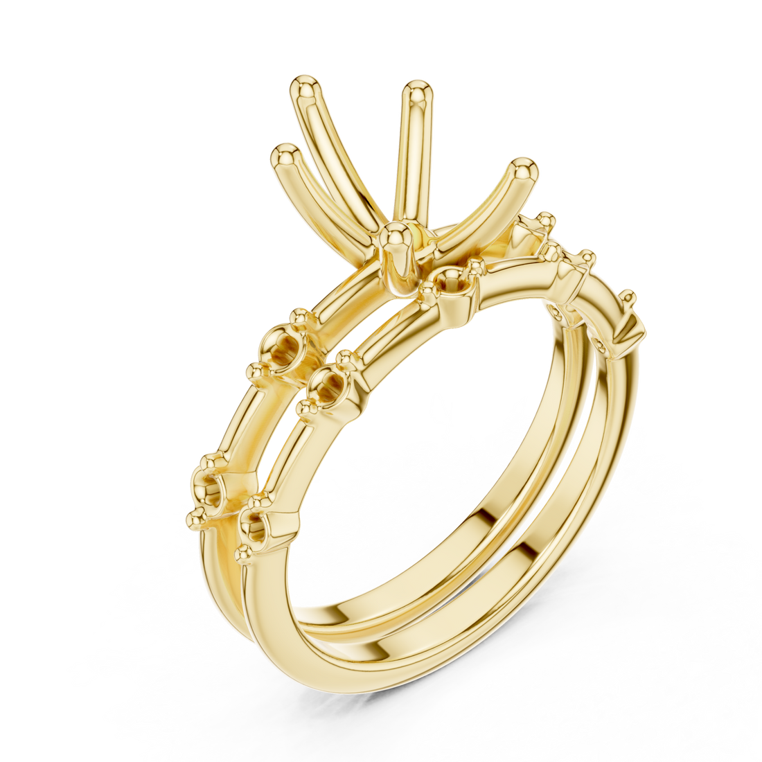 Pear spaced accent bridal set yellow gold front view