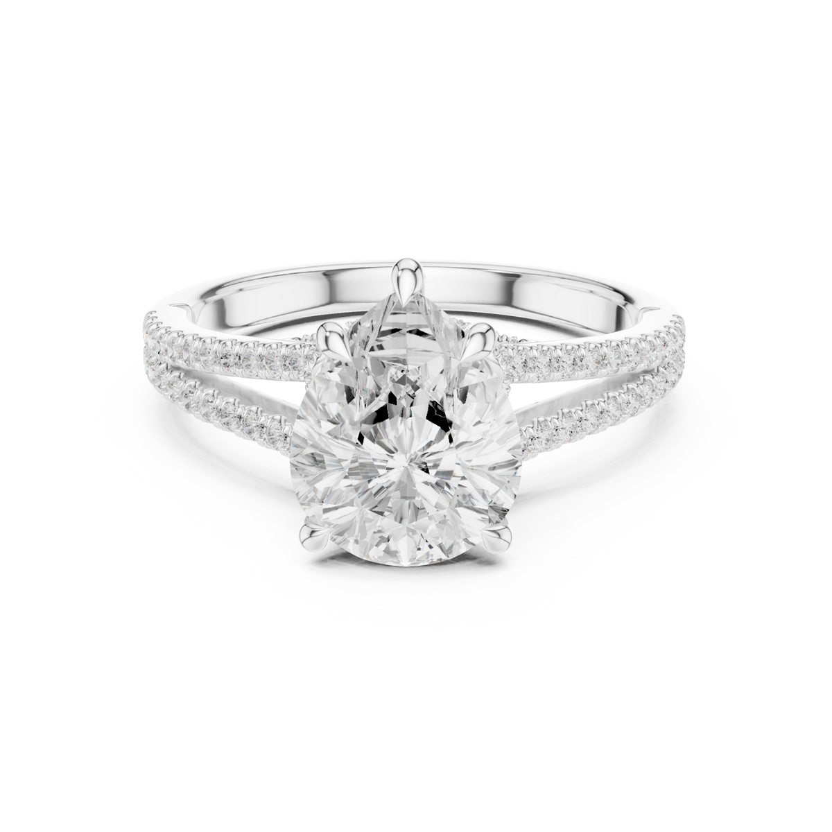 Pear split shank pave engagement ring white gold detail view