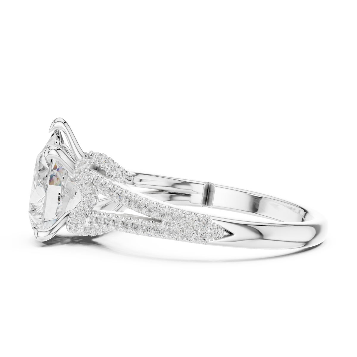 Pear split shank pave engagement ring white gold side view