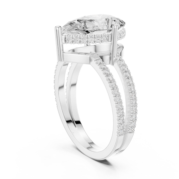 Pear split shank pave solitaire engagement ring white gold front view