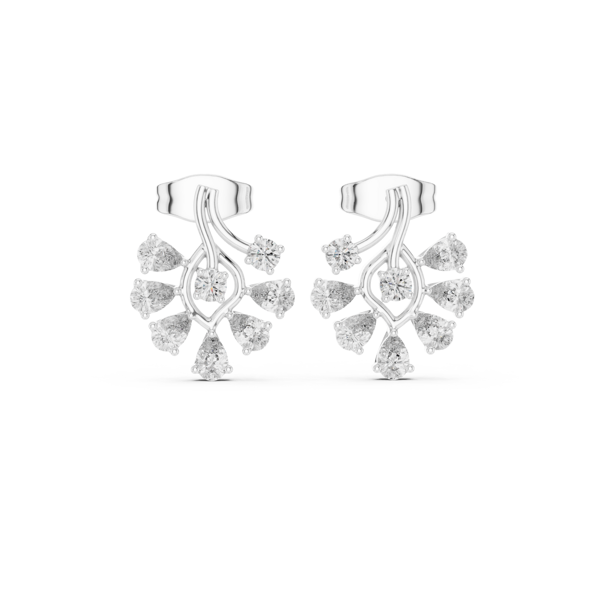  White Gold Pear Swirl Cluster Studs Detail View