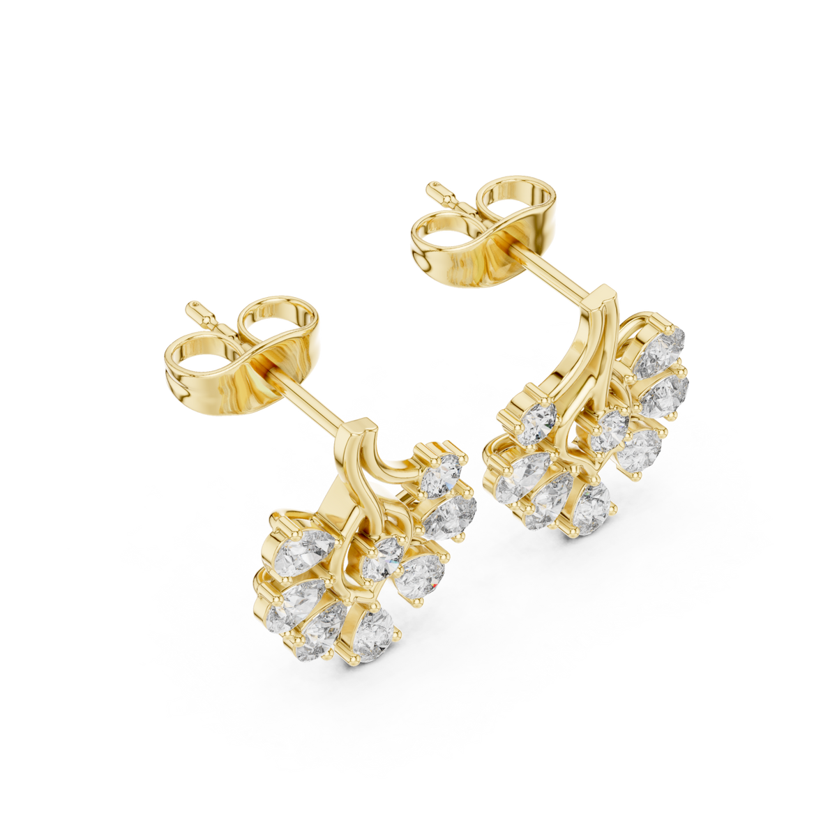 Gold Pear Swirl Cluster Studs Front View
