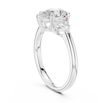Pear trillion side three stone engagement ring white gold front view