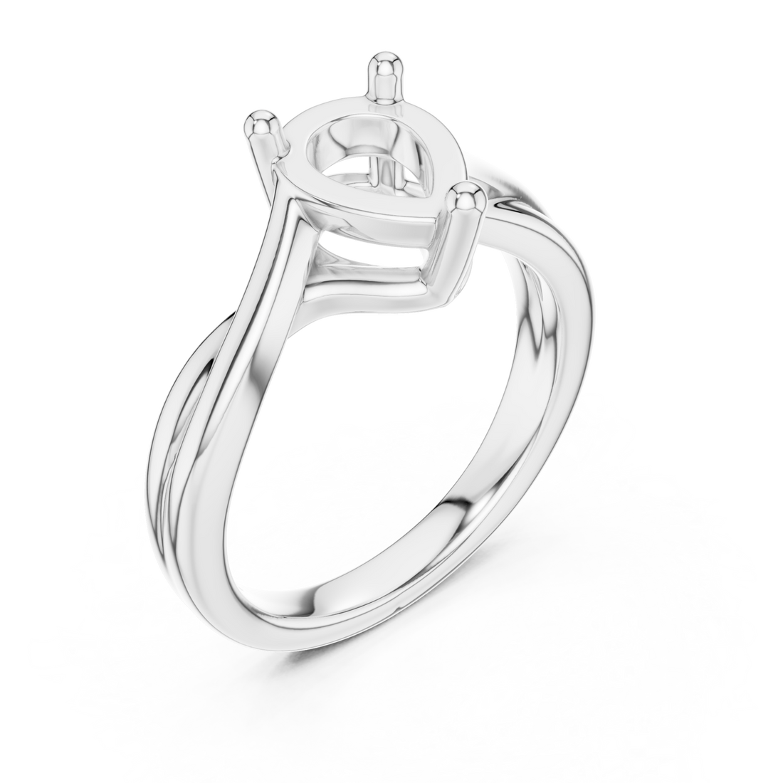 Pear twist solitaire engagement ring white gold front view