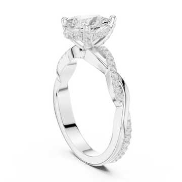 Pear twisted vine pave engagement ring white gold front view