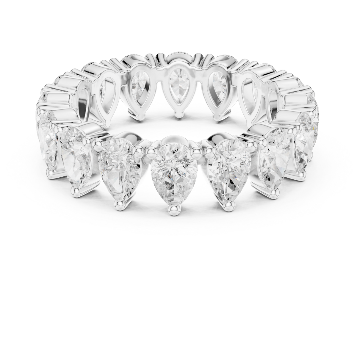 Pear upright shared-prong full eternity band white gold detail view