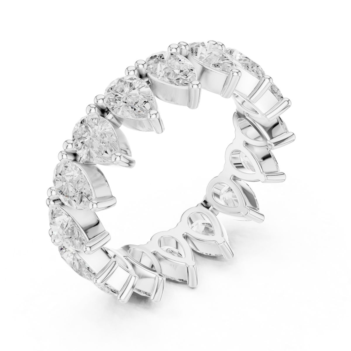 Pear upright shared-prong full eternity band white gold front view