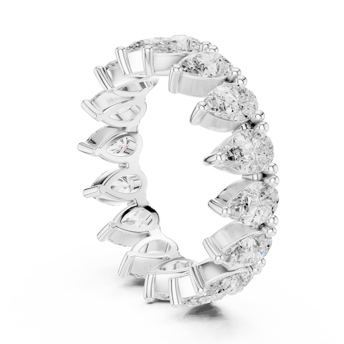 Pear upright shared-prong full eternity band white gold side view