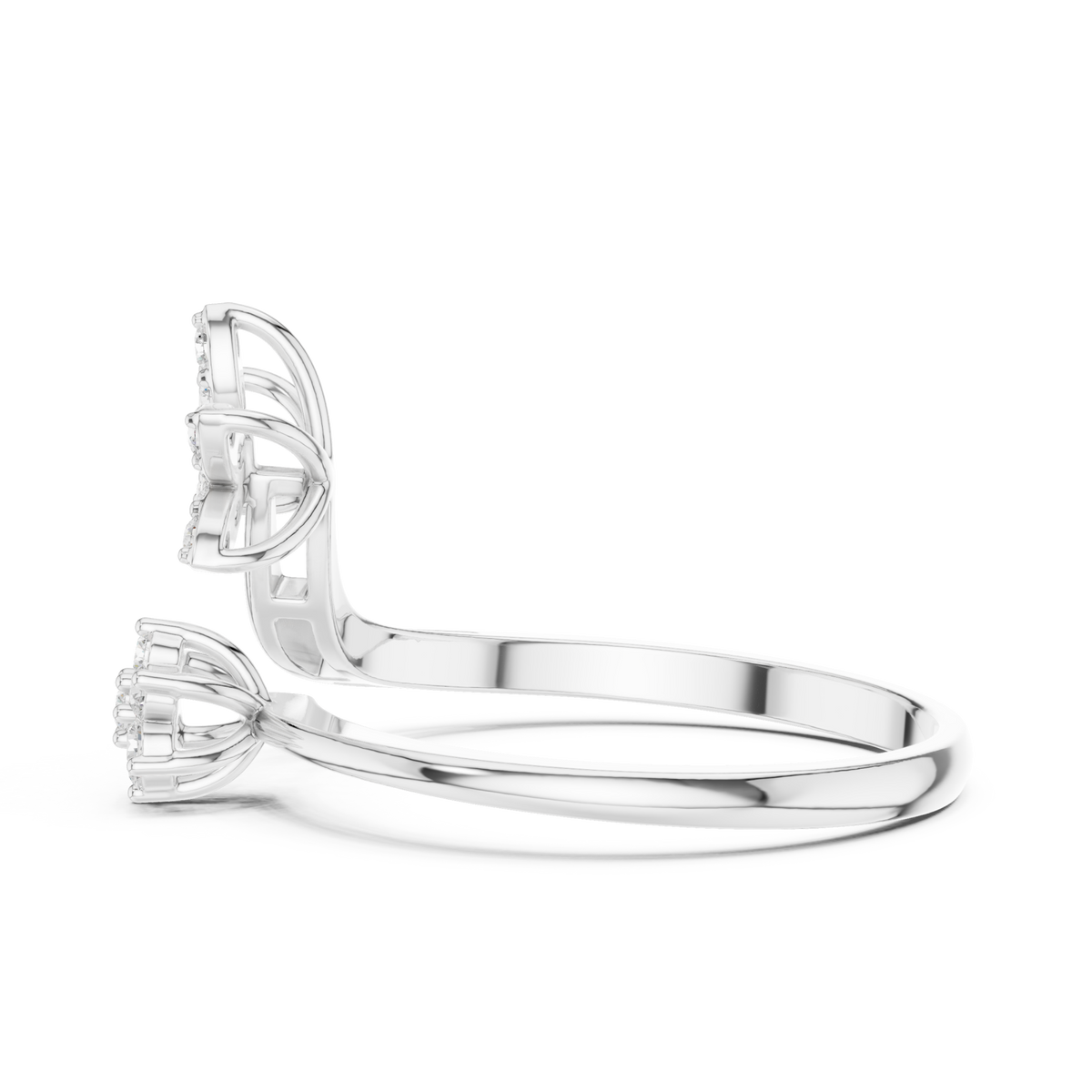 Petal and floret open ring white gold angle view