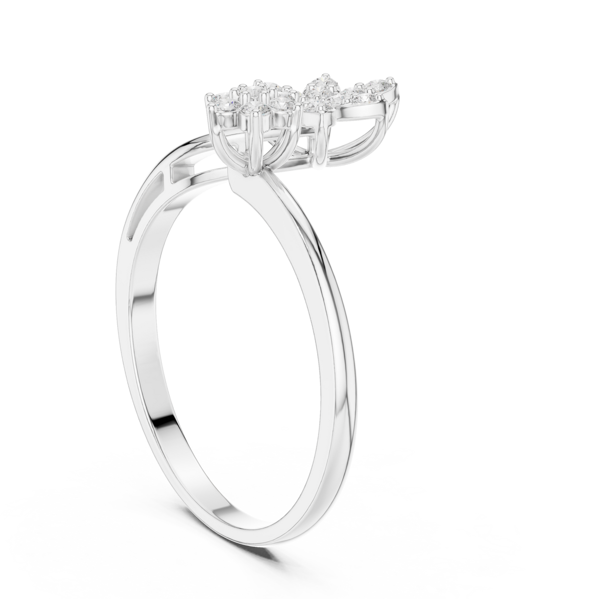 Petal and floret open ring white gold side view
