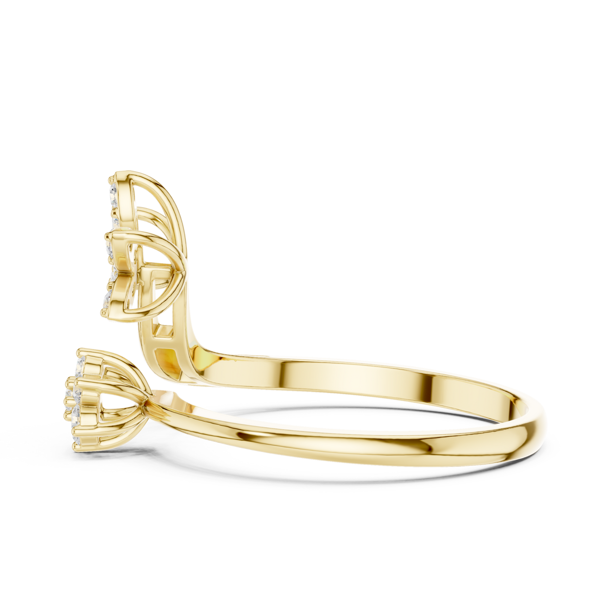 Petal and floret open ring yellow gold angle view