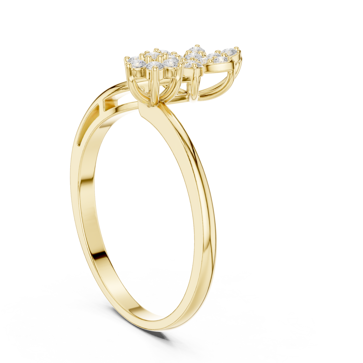 Petal and floret open ring yellow gold side view