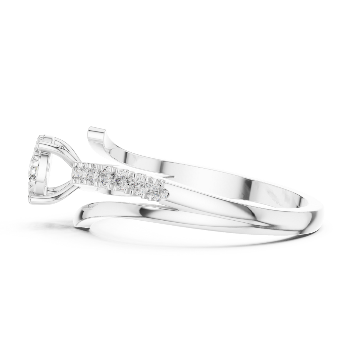 Petite diamond cluster twist-shank ring white gold angle view