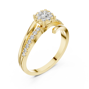Petite diamond cluster twist-shank ring yellow gold front view
