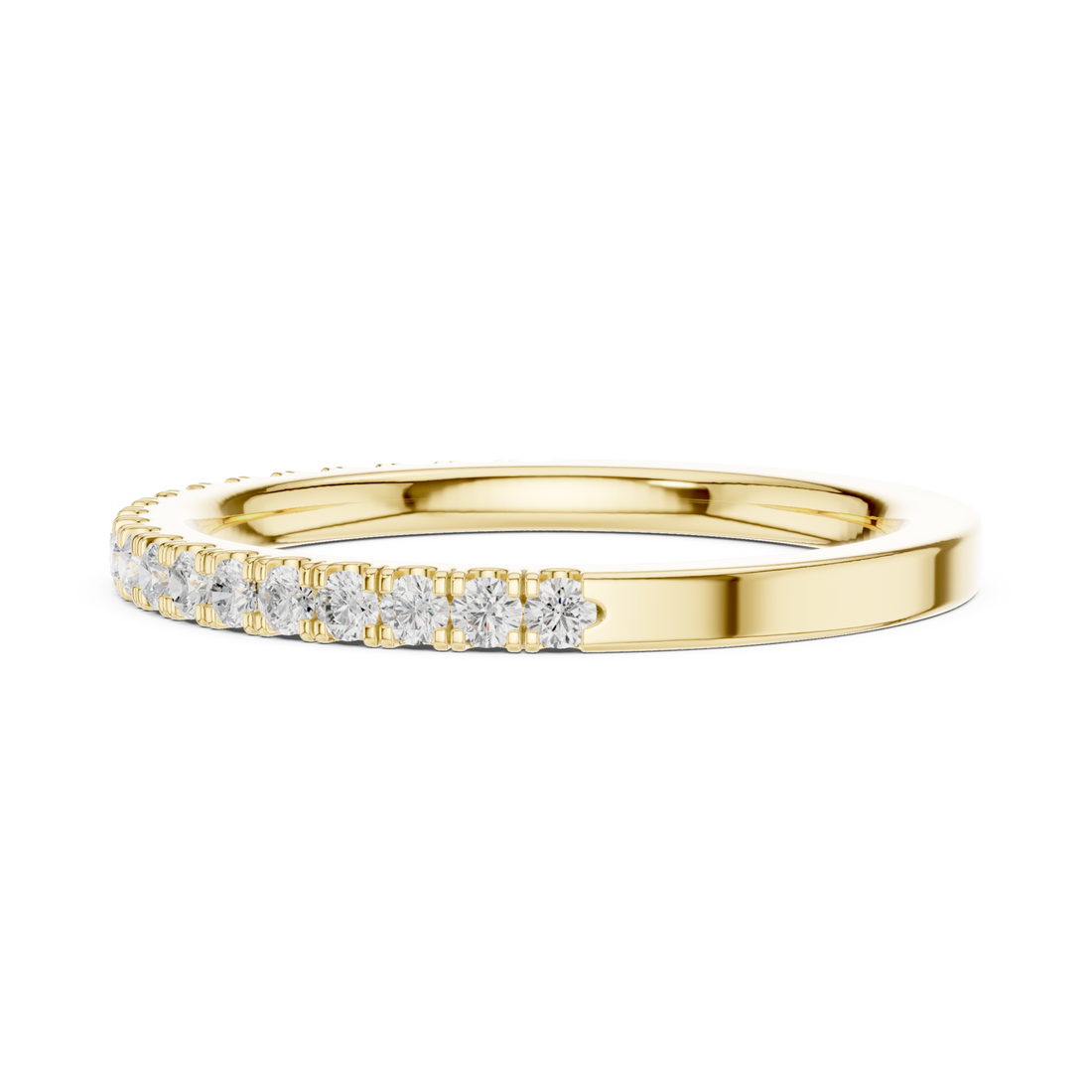 Petite french pave half eternity band yellow gold front view