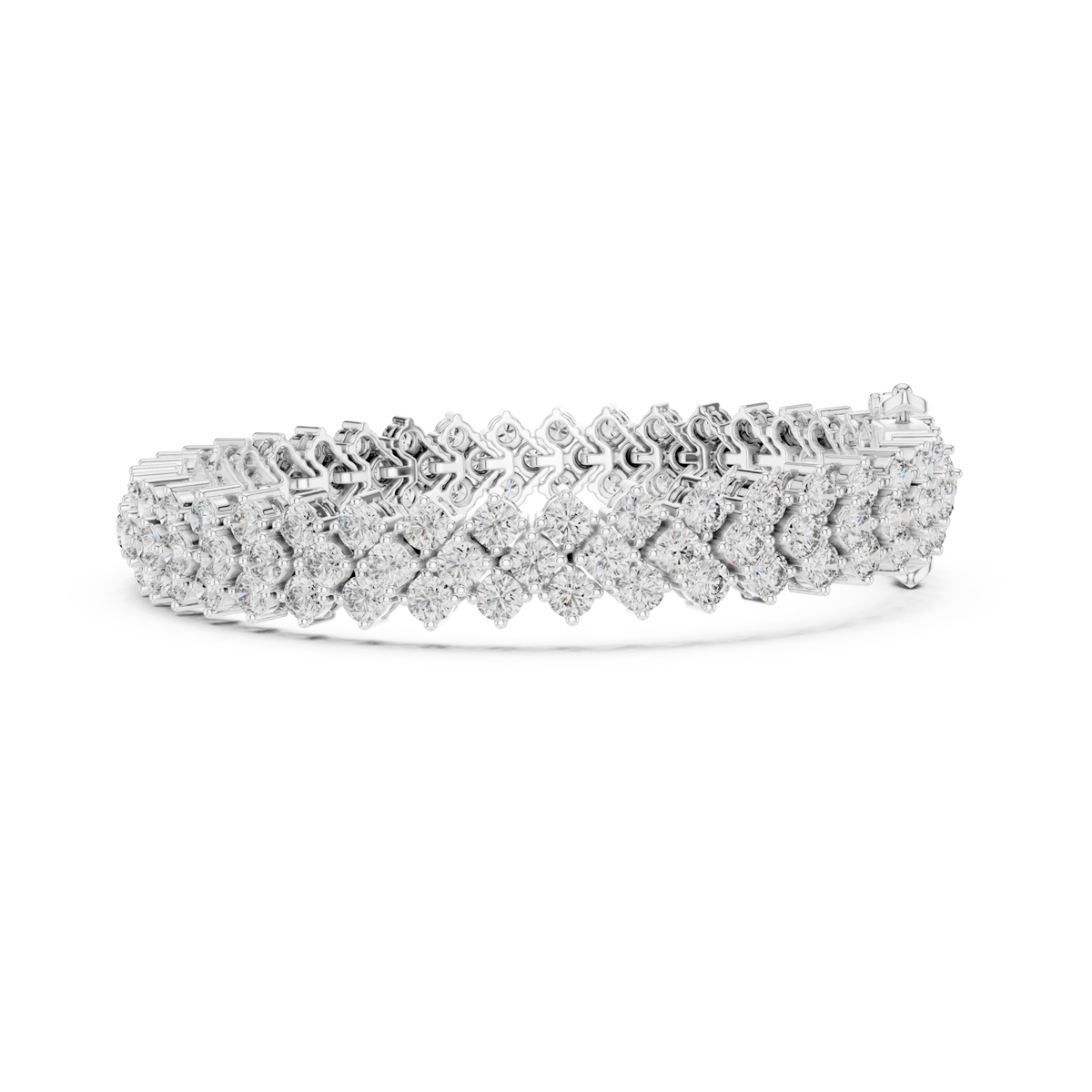  White Gold Petite Lattice Cluster Tennis Bracelet Angle View