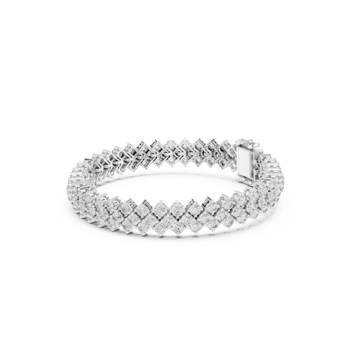  White Gold Petite Lattice Cluster Tennis Bracelet Front View