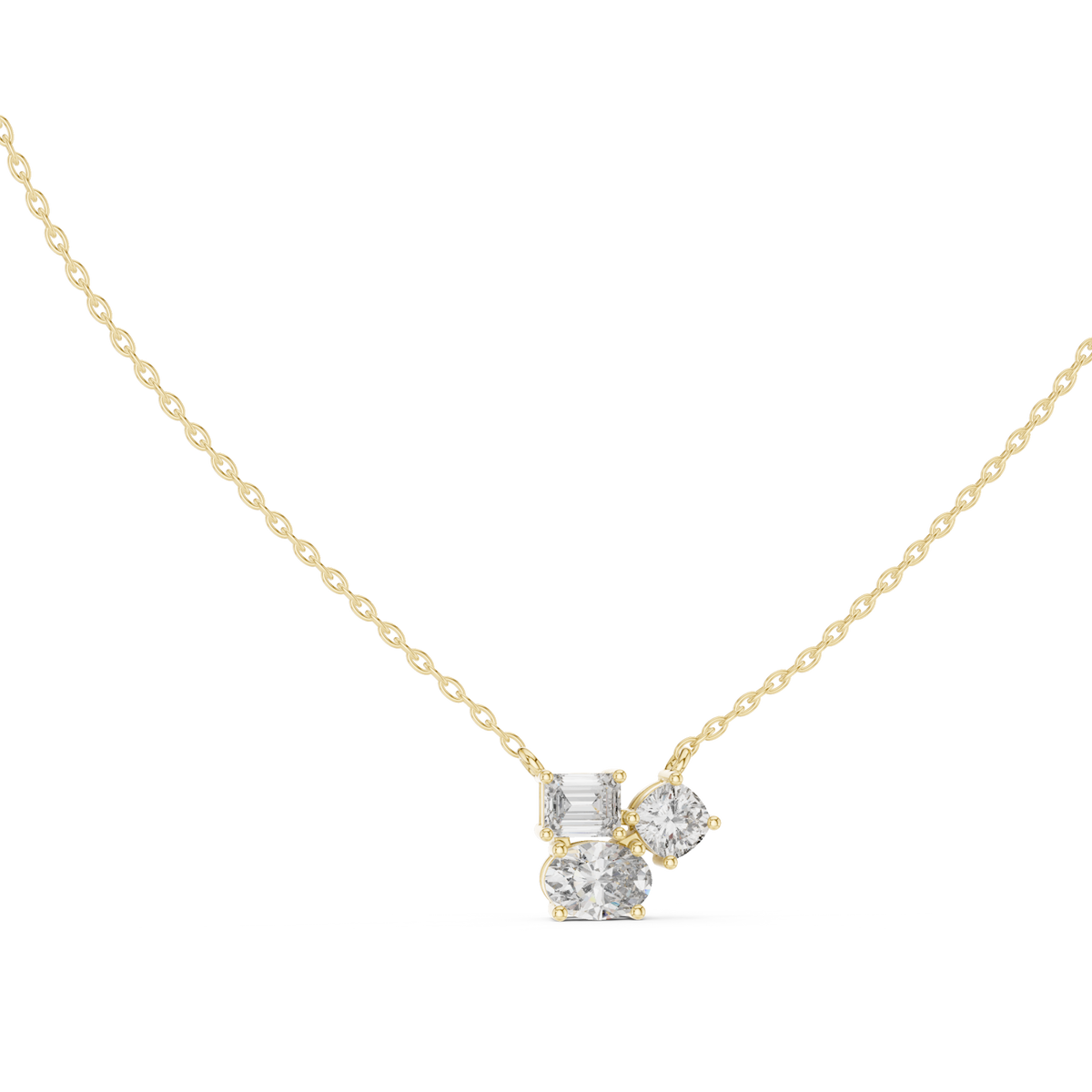 Petite mixed-cut cluster necklace yellow gold front view