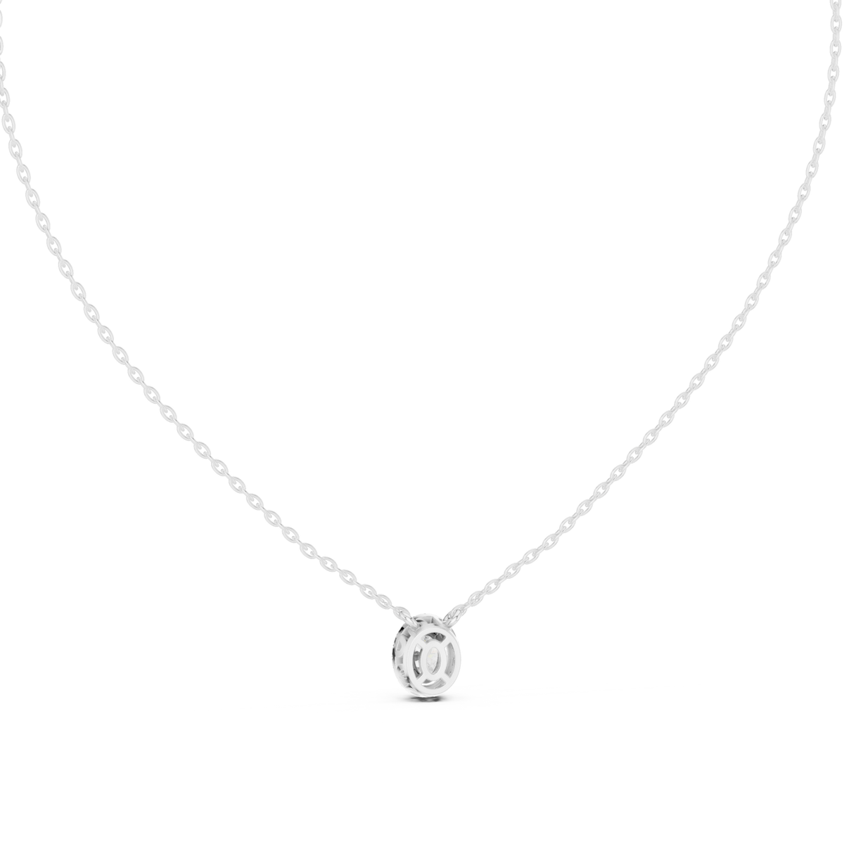 Petite oval halo pendant white gold detail view