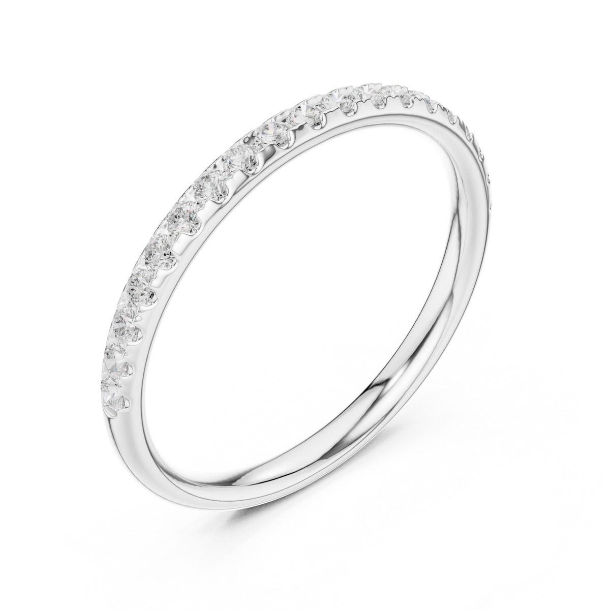 Petite pave half eternity wedding band white gold front view
