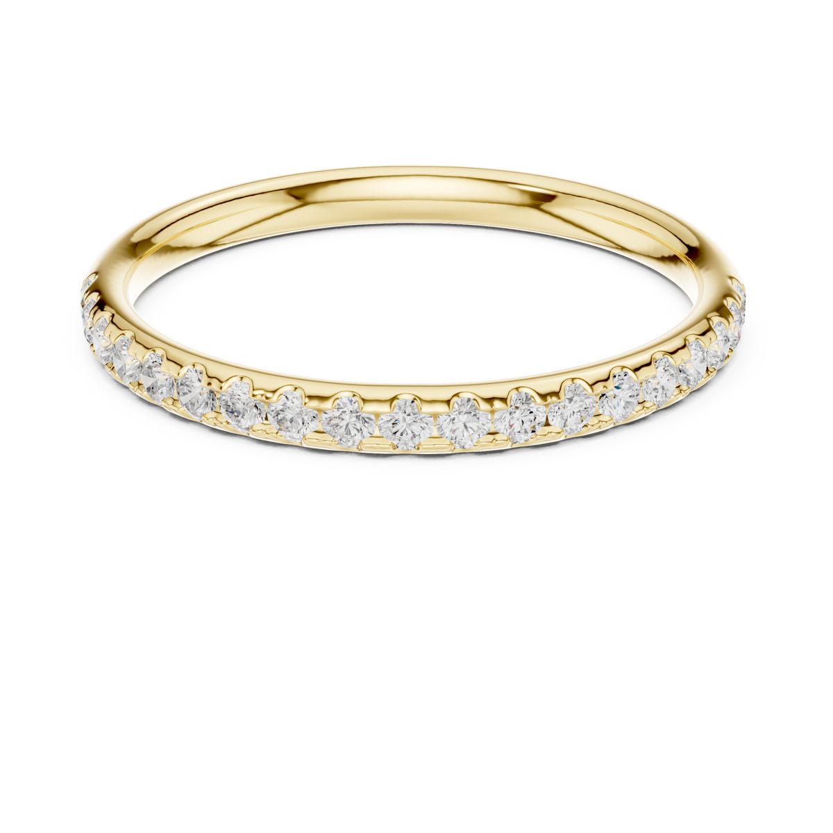 Petite pave half eternity wedding band yellow gold detail view