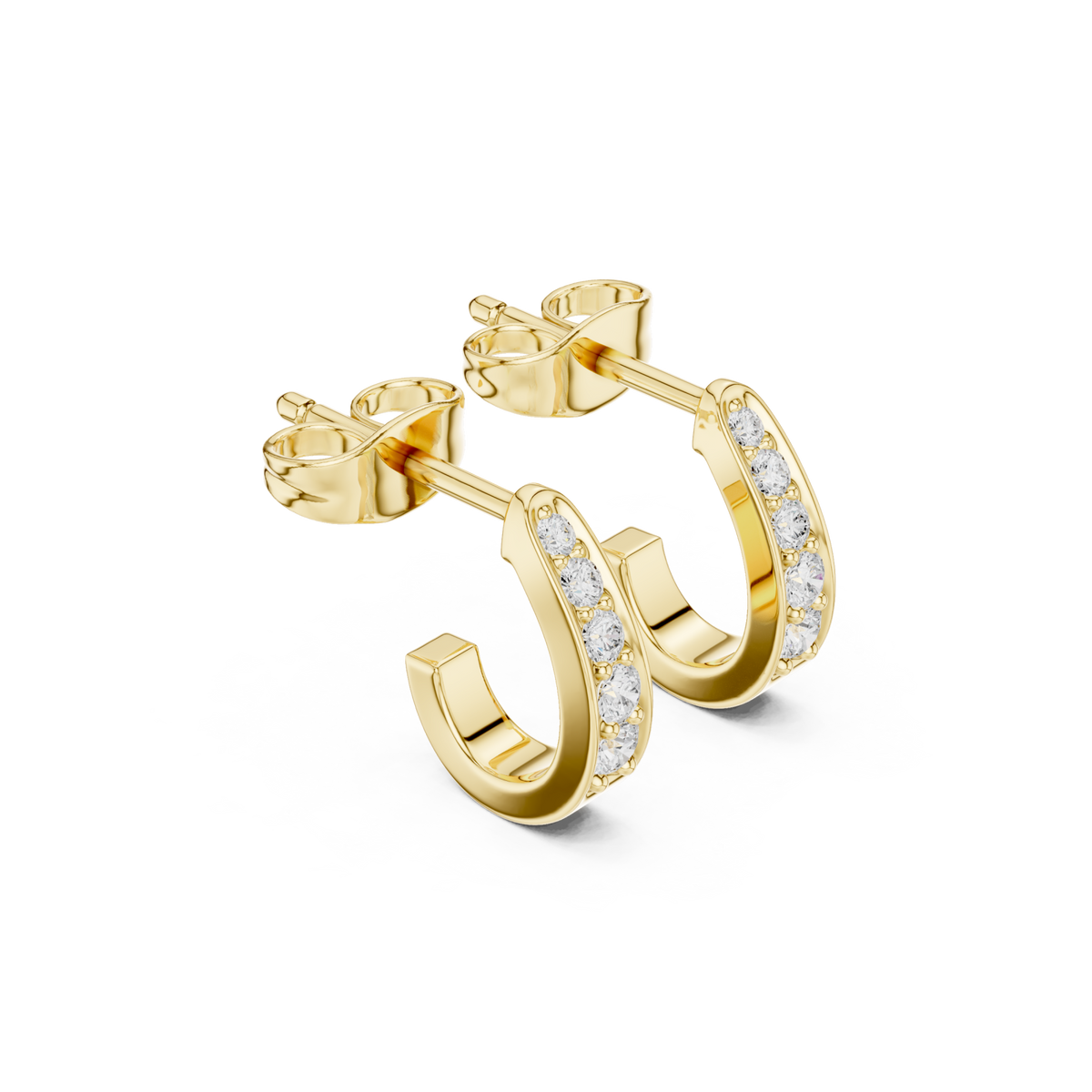Gold Petite Pave Huggie Hoops Front View