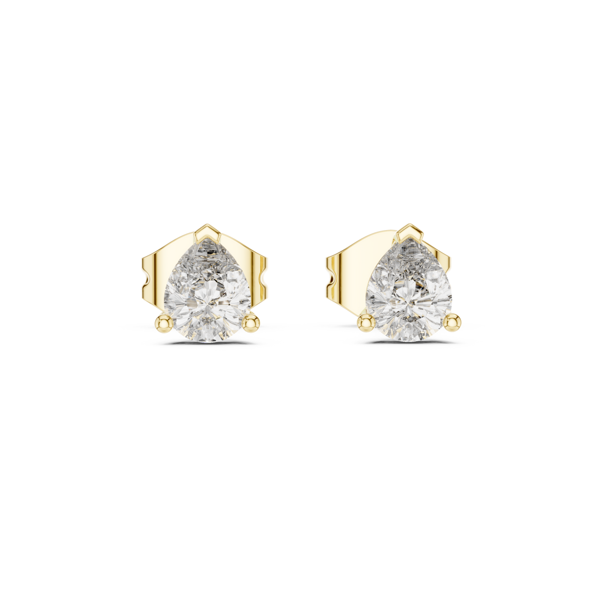  Gold Petite Pear Diamond Solitaire Studs Detail View