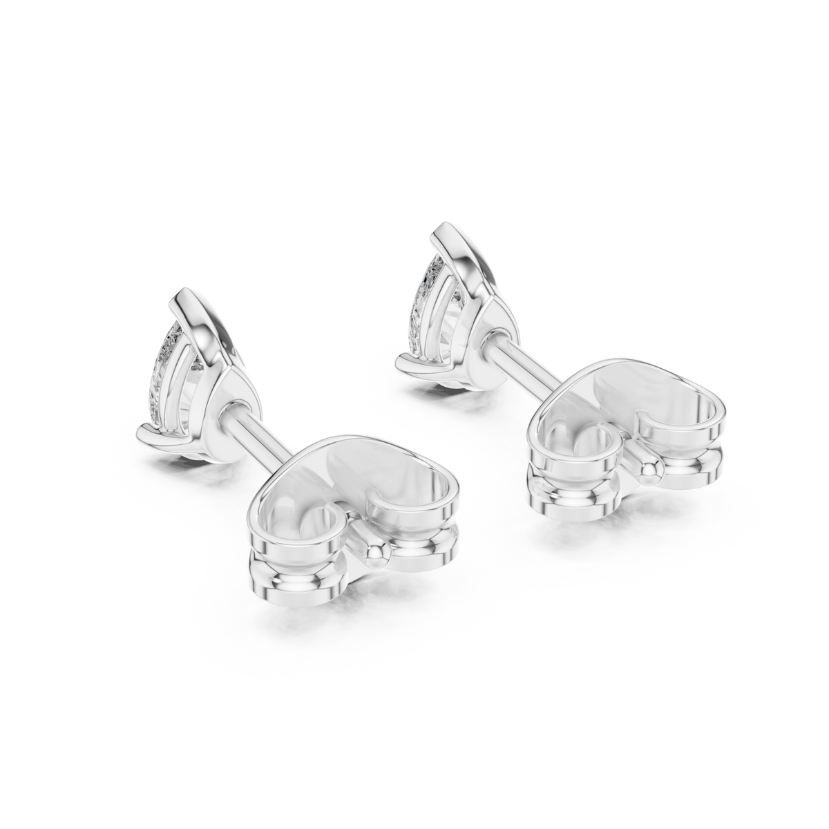  White Gold Petite Pear Diamond Trefoil Studs Side View