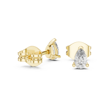 Gold Petite Pear Diamond Trefoil Studs Front View
