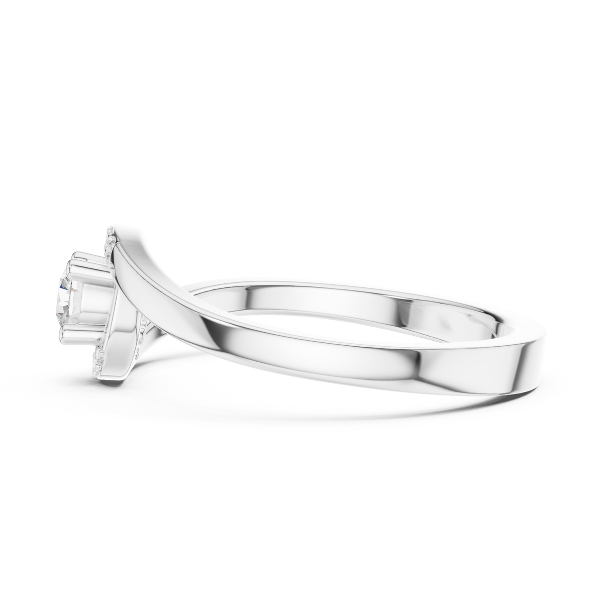 Petite round diamond swirl wrap ring white gold angle view