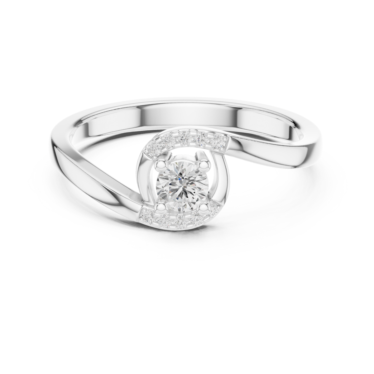 Petite round diamond swirl wrap ring white gold detail view