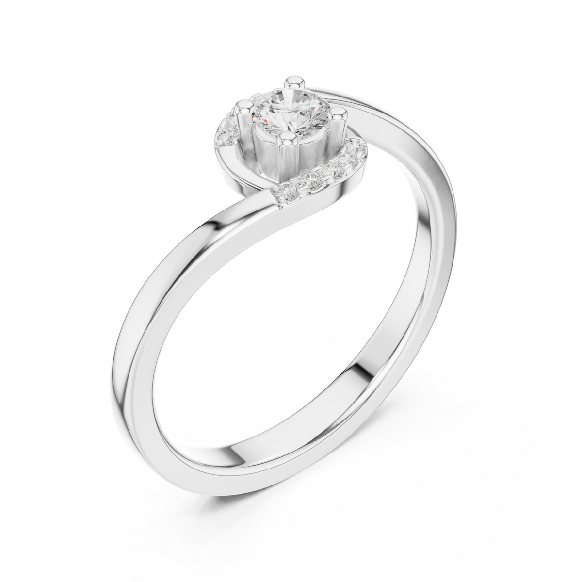 Petite round diamond swirl wrap ring white gold front view