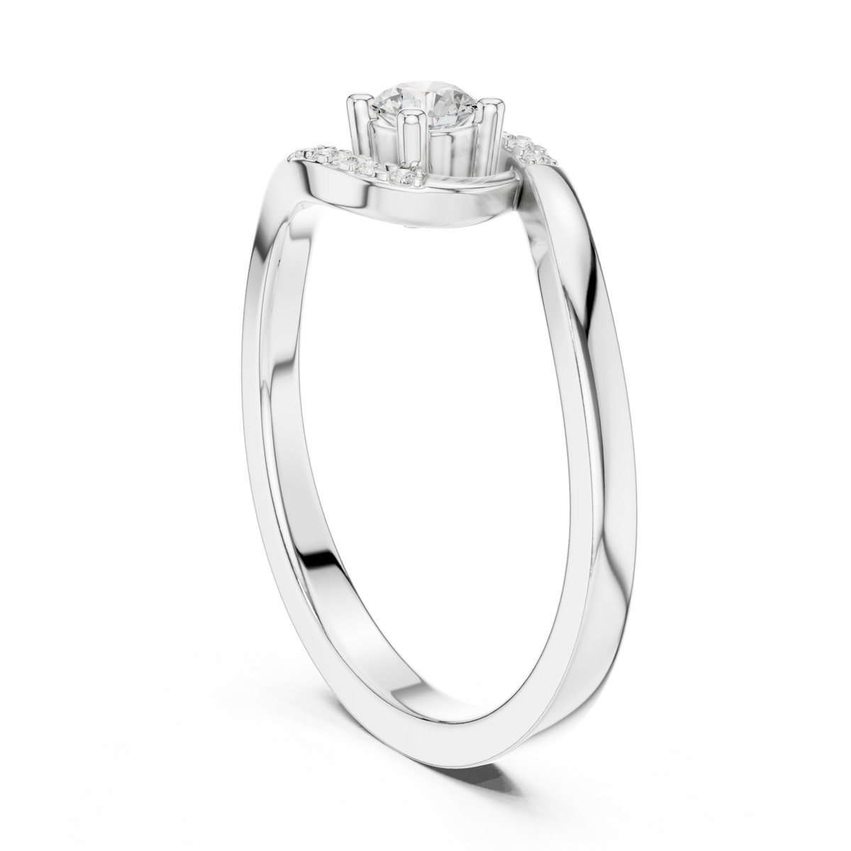 Petite round diamond swirl wrap ring white gold side view