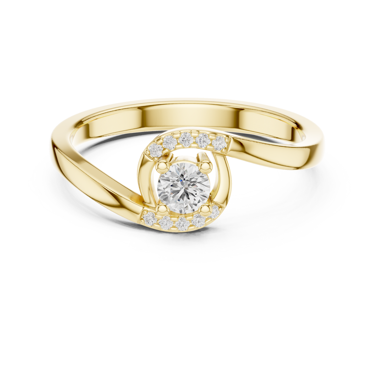 Petite round diamond swirl wrap ring yellow gold detail view