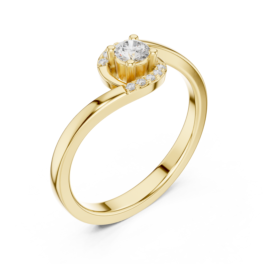 Petite round diamond swirl wrap ring yellow gold front view