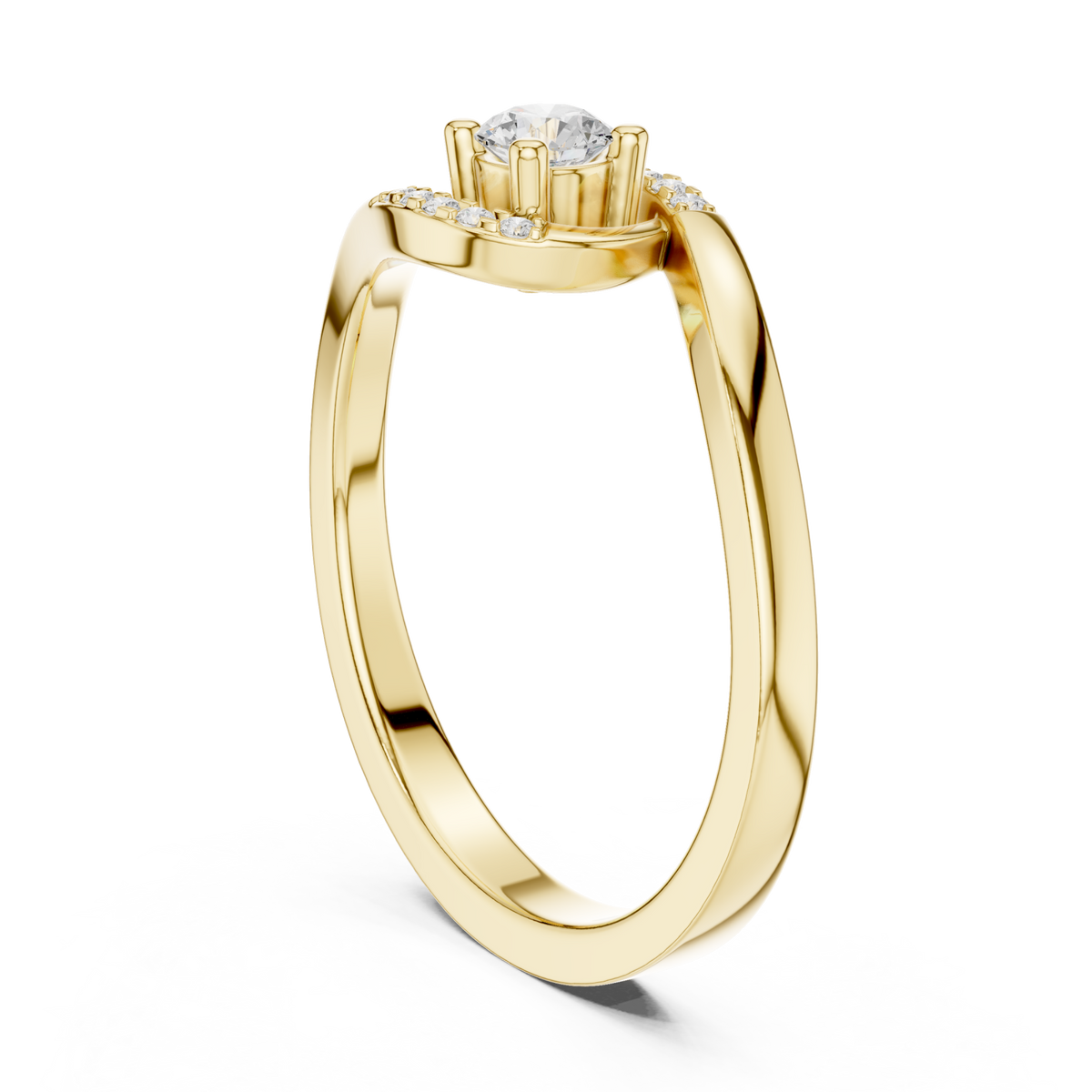 Petite round diamond swirl wrap ring yellow gold side view