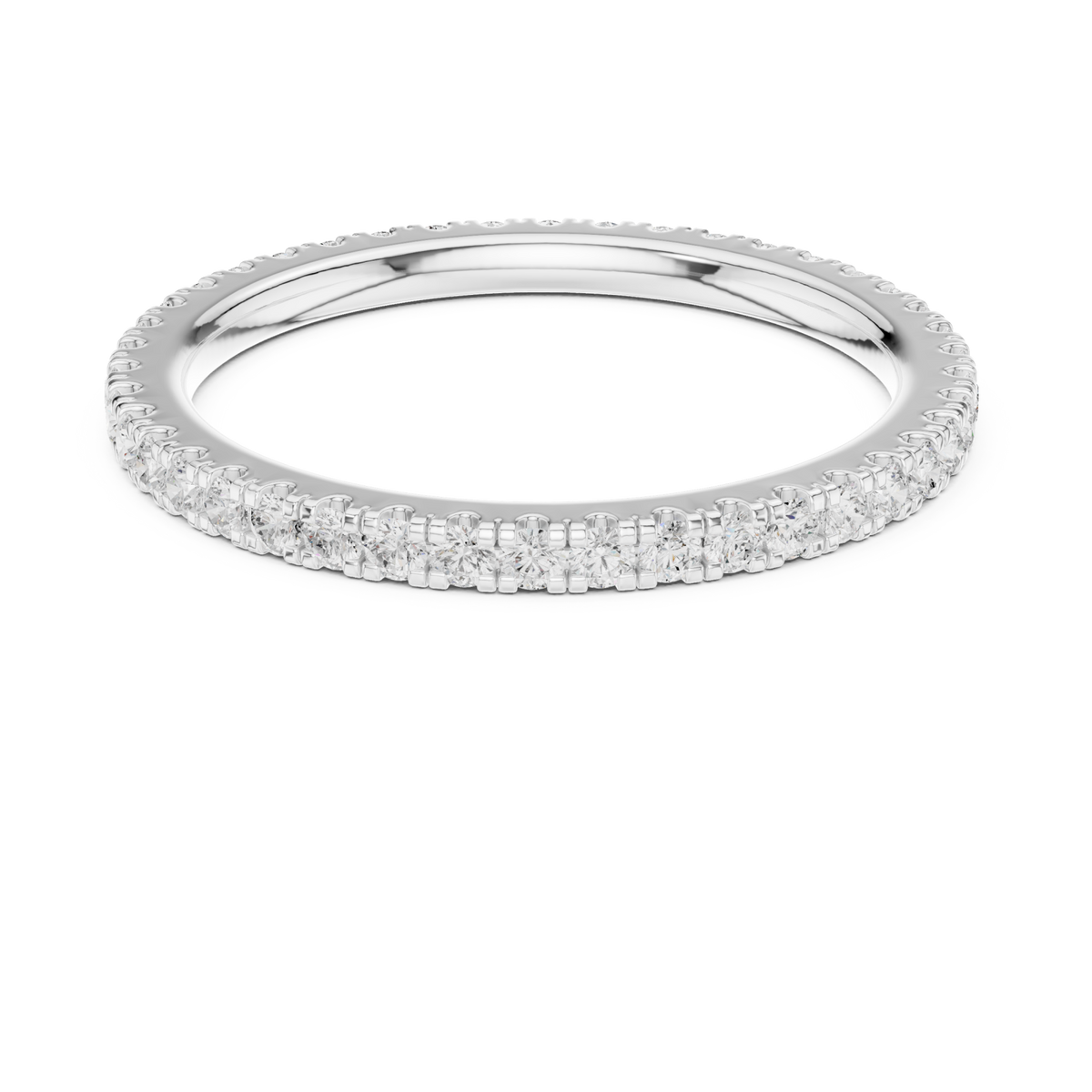 Petite round french pave eternity band white gold detail view