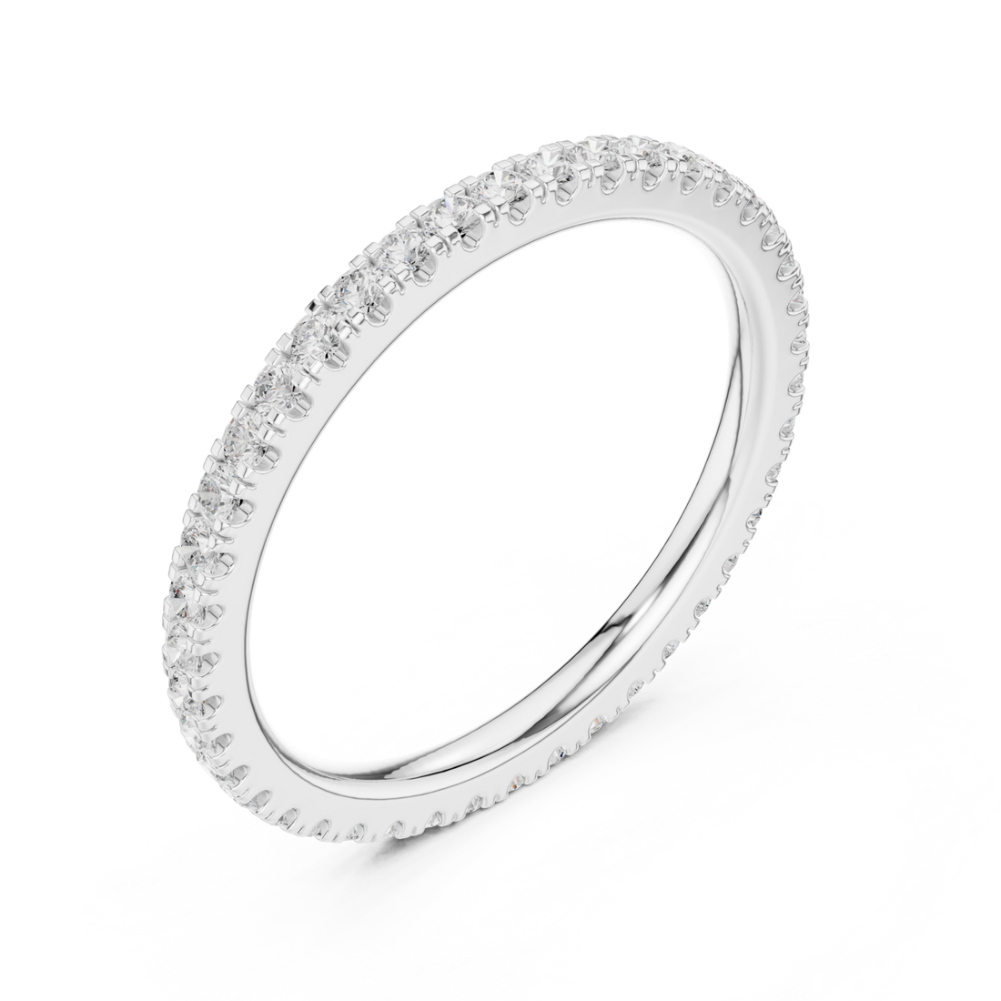 Petite round french pave eternity band white gold front view