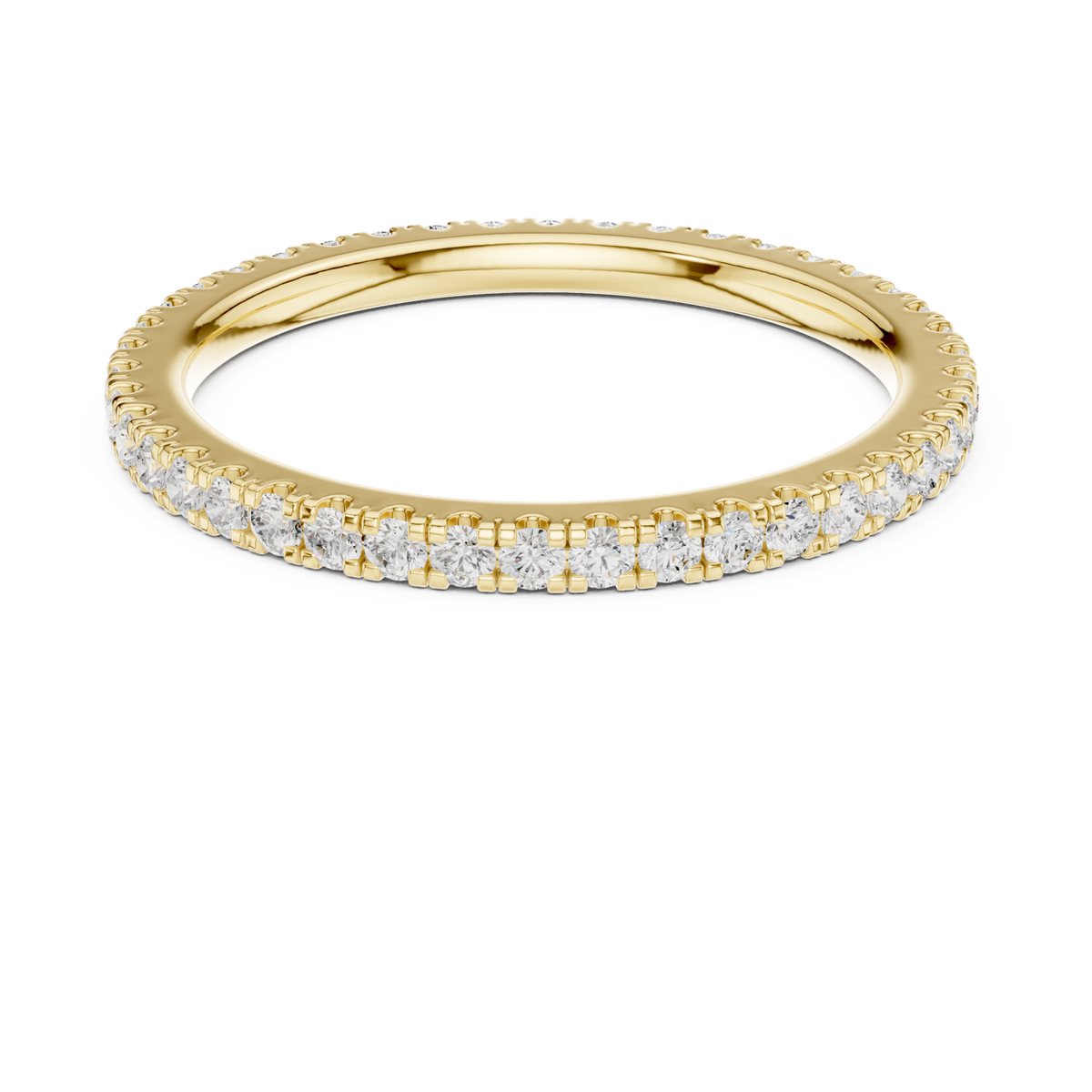 Petite round french pave eternity band yellow gold detail view
